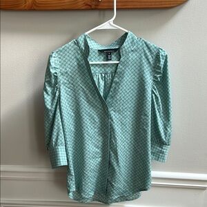 White House Black Market Green Patterned Blouse